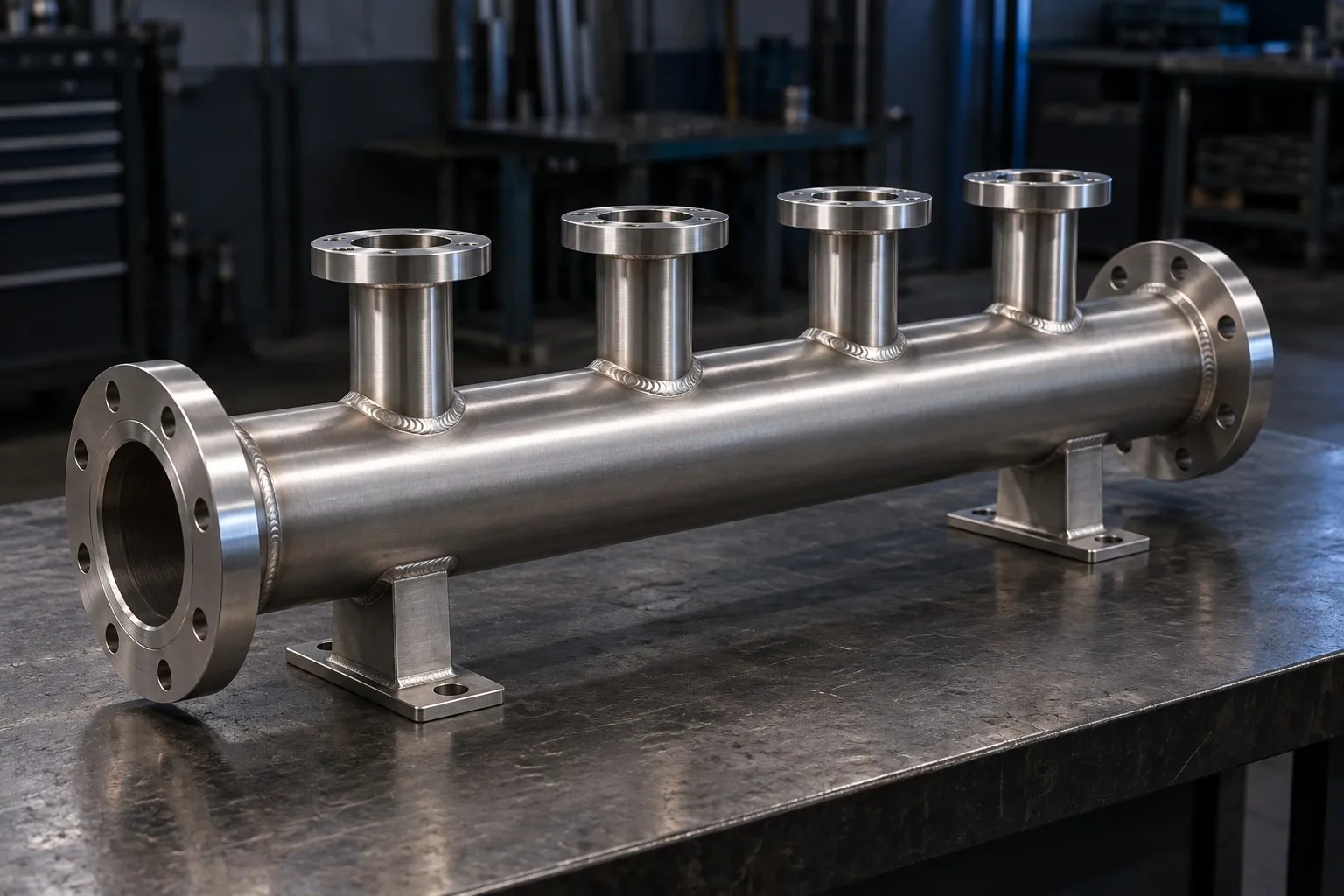 Stainless steel four-branch manifold