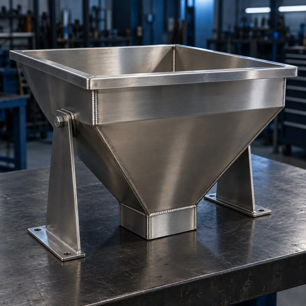 Custom welded stainless steel hopper