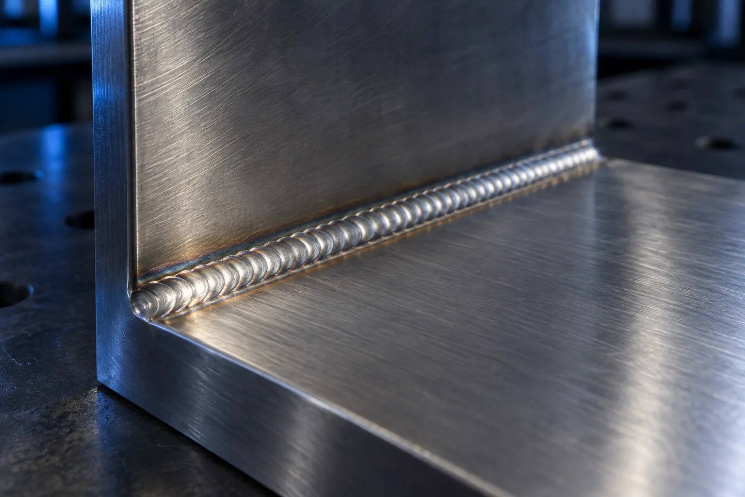 Close-up of a stainless steel weld seam
